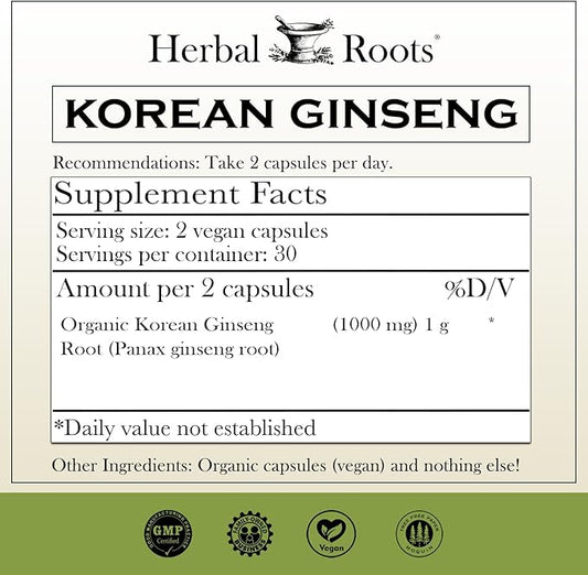 Herbal Roots Panax Ginseng 1000mg | 60 Vegan