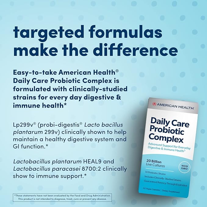 AMERICAN HEALTH Daily Care Probiotic Complex, 20 Billion 30 Capsules, 30 Total