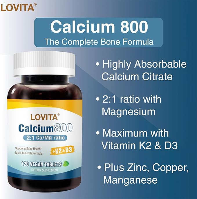 Calcium 800 mg, Highly Absorbable Bone Support with Magnesium, Vitamin D3 & K2 | Plus Zinc, Copper & Manganese, 120 Vegan Tablets