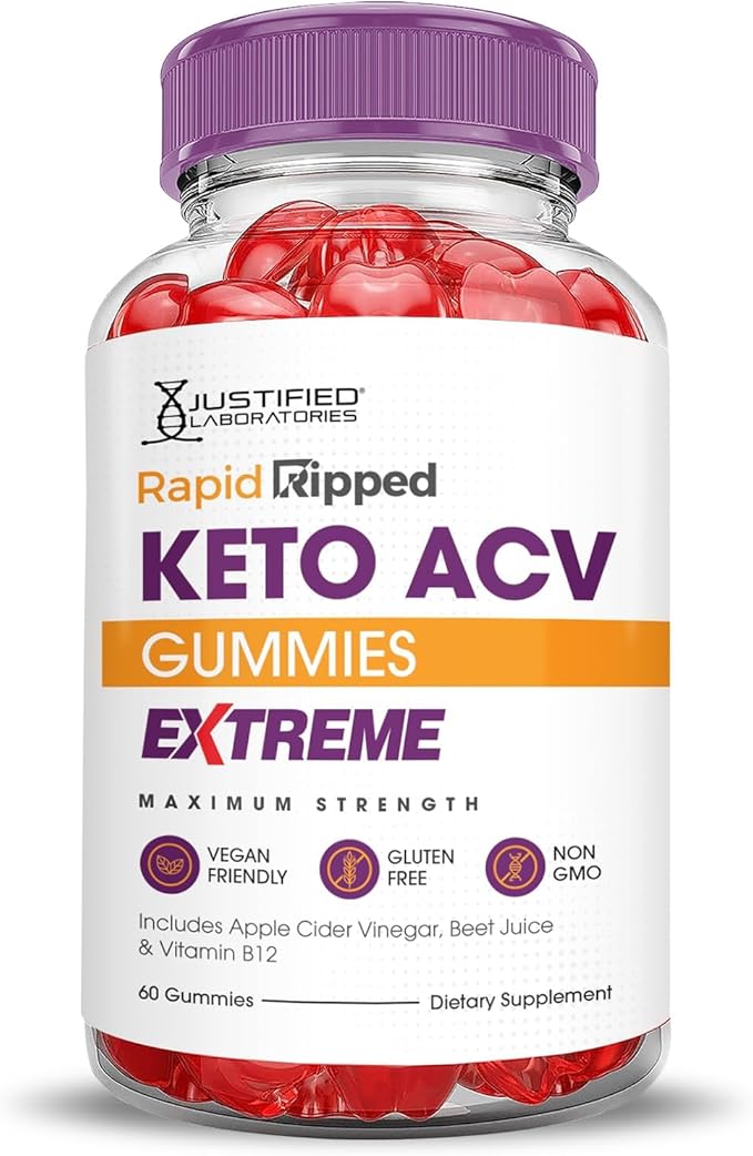 Justified Laboratories (5 Pack Rapid Ripped Keto ACV Gummies Extreme 2000MG Rapidripped Keto Gummies Apple Cider Vinegar Formulated with Pomegranate Beet Juice Powder B12 Vegan Non GMO 300 Gummys