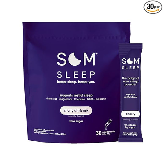Som Sleep, Restful Calm Sleep Powder 3mg, Magnesium, B6, L-Theanine, 30-Pack
