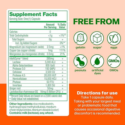 Culturelle Bloating & Gas Defense, Digestive Enzymes & Probiotics for Digestive Health, 30 Capsules, Supports Occasional Indigestion & Discomfort