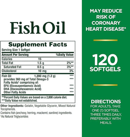 Nature's Bounty Fish Oil, Dietary Supplement, 3, Supports 1200 Mg, 120 Rapid