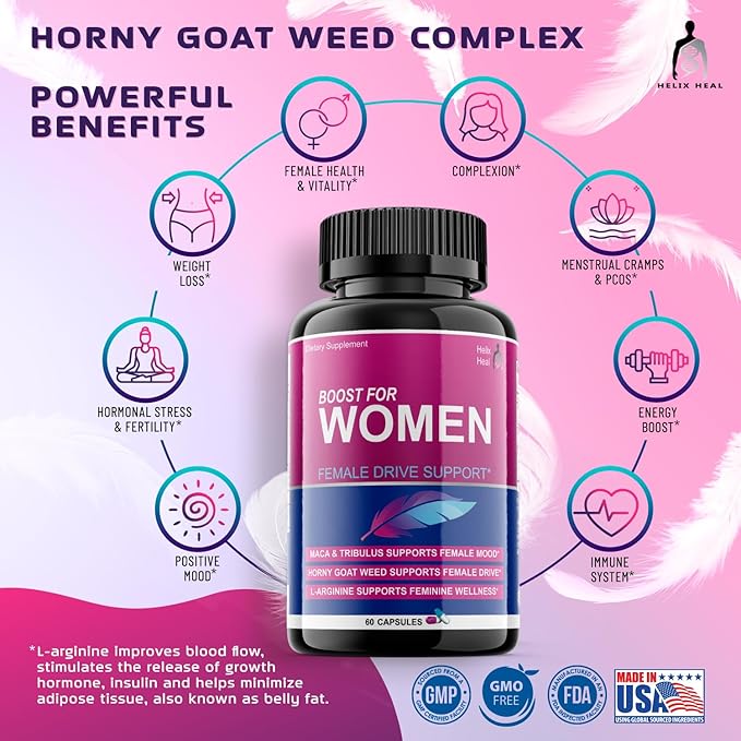 Female Libido Booster for Women Fast Acting - Supplements for Women, Hornygoatweed Women, Boost Desire Pills for Women with Maca Root, Tribulus Terrestris and Ginseng (60 ct)