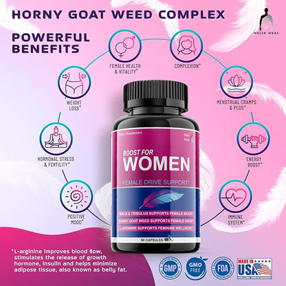 Female Libido Booster for Women Fast Acting - Supplements for Women, Hornygoatweed Women, Boost Desire Pills for Women with Maca Root, Tribulus Terrestris and Ginseng (60 ct)