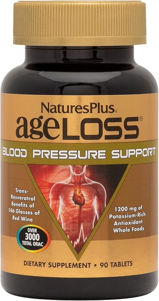 Natures Plus AgeLoss Blood Pressure Support - 90 Tablets - with Trans-Resveratrol & 1200 mg of Whole Foods - Vegetarian, Gluten Free - 30 Servings