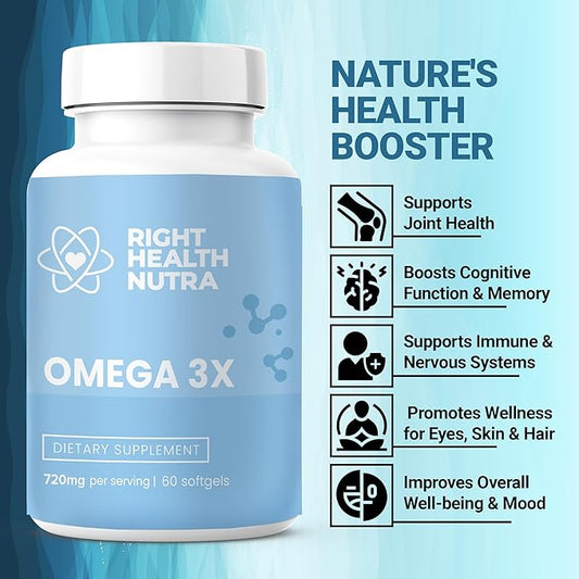 OMEGA-3X 720mg - 60 Softgels - 3 Fish Omega-3 Fish 3 DHA