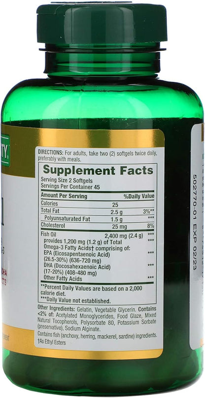 Nature's Bounty Fish Oil, Supports Heart 2400mg, Coated 90 Ct.