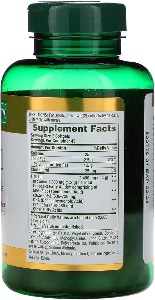 Nature's Bounty Fish Oil, Supports Heart 2400mg, Coated 90 Ct.