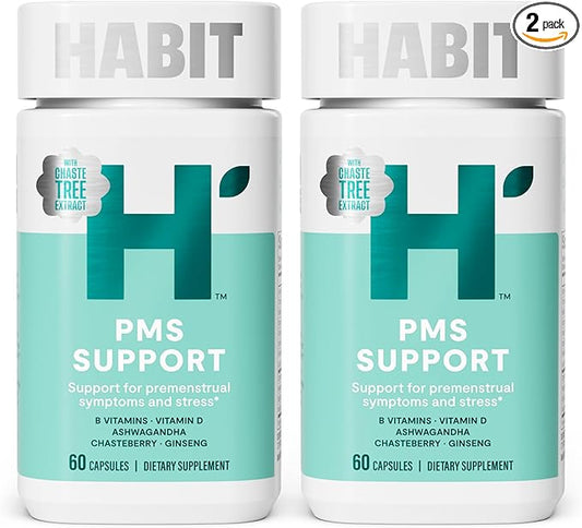 Habit PMS Support Supplement for Women 2 Pack (120 Capsules) - Supports Premenstrual Symptoms & Stress, Hormone Balance, Mood, B Vitamins, Vitamin D, Chasteberry, Ashwagandha, Gluten-Free, Non-GMO