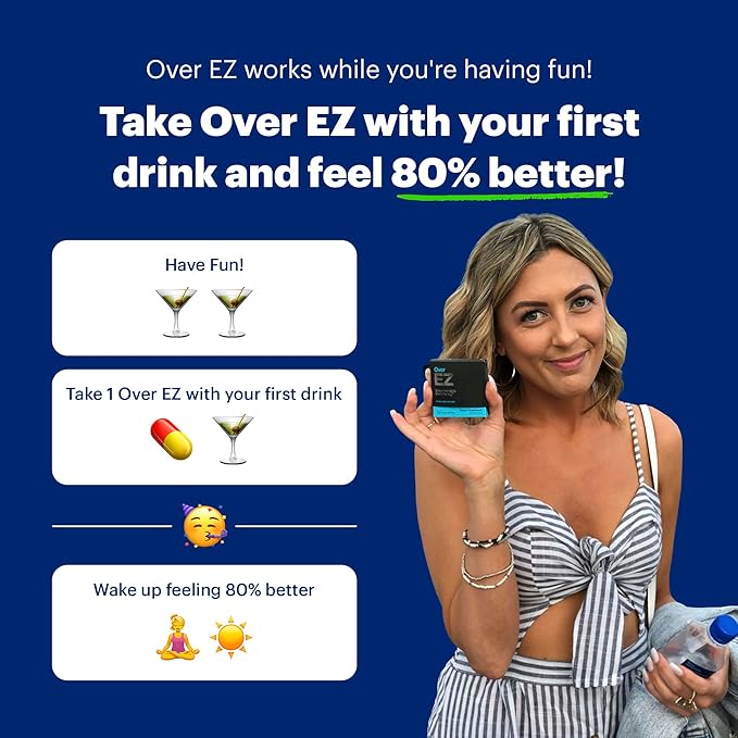 OVER EZ Recovery Supplement - [$1.30 x Serving] Party Recovery & Prevention Pills for a Night Out & Better Mornings, Milk Thistle, Amino Acids, Vitamin Bs (60 Servings)