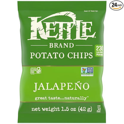 Kettle Brand Potato Chips, Jalapeno Kettle Chips, Snack Bag, 1.5 Oz (Pack of 24)