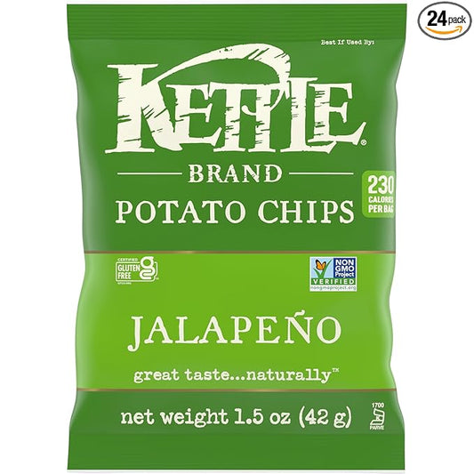 Kettle Brand Potato Chips, Jalapeno Kettle Chips, Snack Bag, 1.5 Oz (Pack of 24)