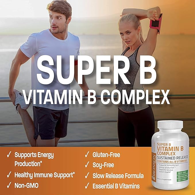Bronson Super B Vitamin B Complex B1, B2, B2, B3, B3, B6, B6, B9 B9 - B12) Contains 250 Tablets