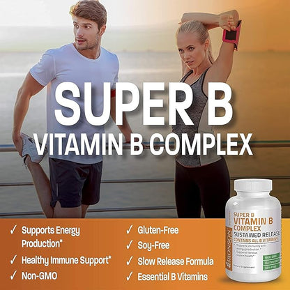 Bronson Super B Vitamin B Complex B1, B2, B2, B3, B3, B6, B6, B9 B9 - B12) Contains 250 Tablets