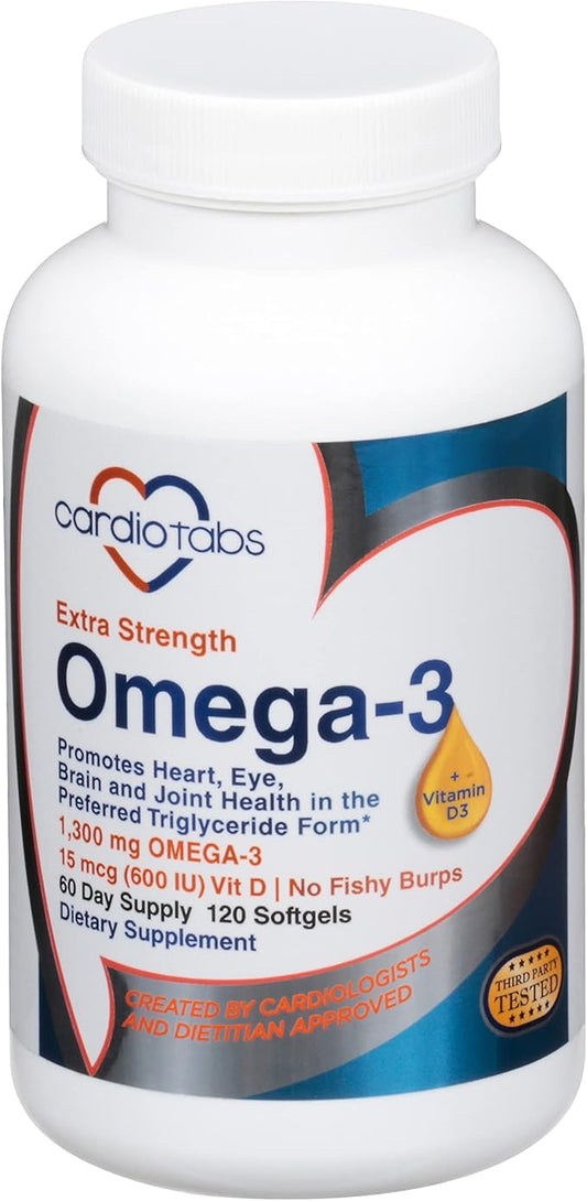 Omega-3 Extra Strength + Vitamin D3, 1300 mg Omega-3, 600 600 DHA 600 EPA, 600 IU D3