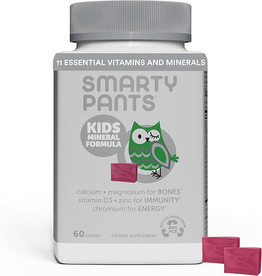 SmartyPants Kids Mineral Chews: Magnesium Citrate D3, Vitamin K2, Zinc 60 Count (30 Day