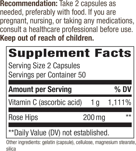Nature's Way Vitamin C with Rose 1000 mg 100 Capsules
