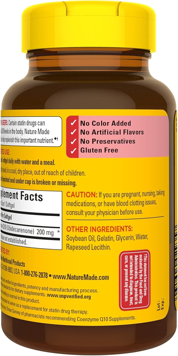 Nature Made CoQ10 200 mg, Dietary 100 Softgels, 100 Day