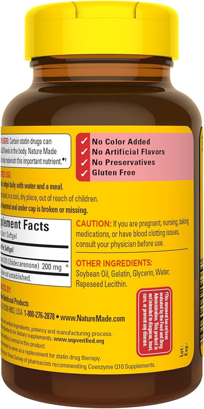 Nature Made CoQ10 200 mg, Dietary 100 Softgels, 100 Day