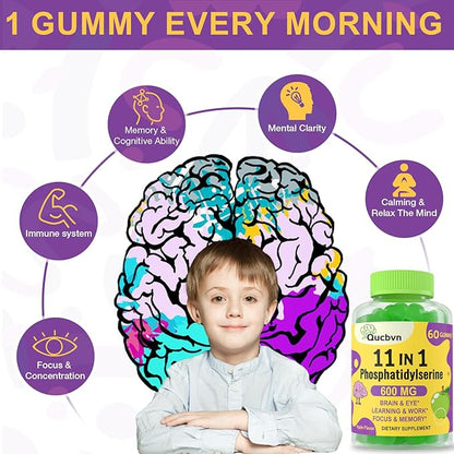 Phosphatidylserine Supplement 600mg, Alpha Brain Gummies B6 & B12, Bacopa 120 Count