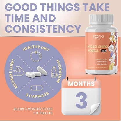 Vegan Myo-Inositol & D-Chiro Inositol Supplement for Women - PCOS Relief, Hormonal Balance, Ovarian Support, Ovulation Support Supplement - Ideal Ratio 40:1-90 Cap - Fertility Supplements for Women