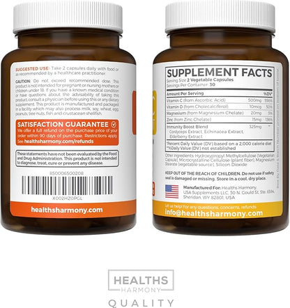 Vitamin C Immune Support Supplement - Immunity Boost Blend with Elderberry Vitamin C and Zinc for Daily & Seasonal Support - Immunity Supplement with Magnesium Zinc Vitamin C and D (1 Month Supply)