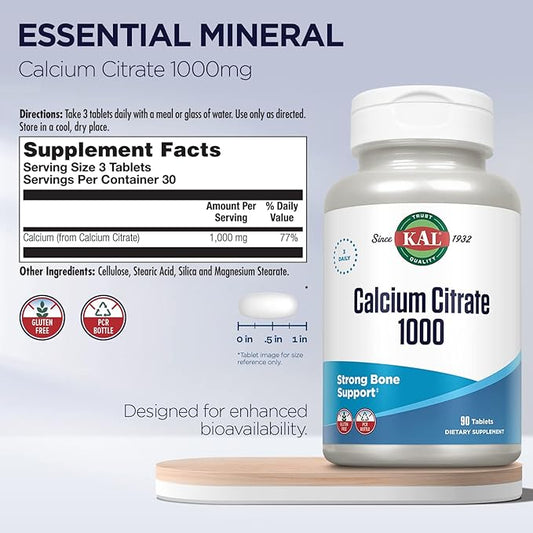 KAL Calcium Citrate 1000mg, High Potency 60 Day