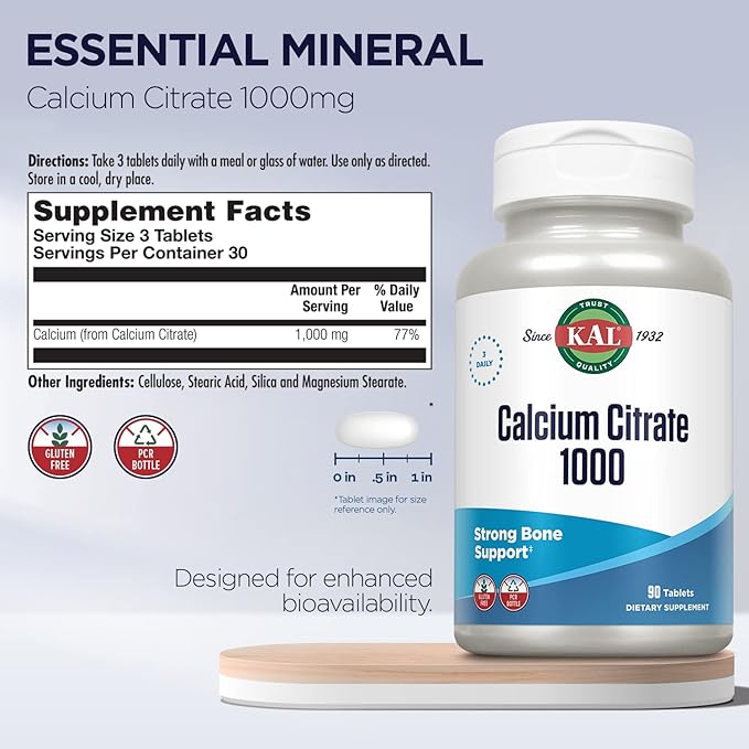 KAL Calcium Citrate 1000mg, High Potency 60 Day