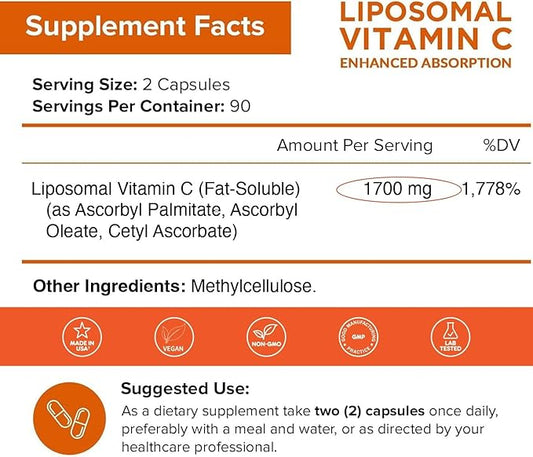 NutriFlair Liposomal Vitamin C 1700mg, 180 Capsules