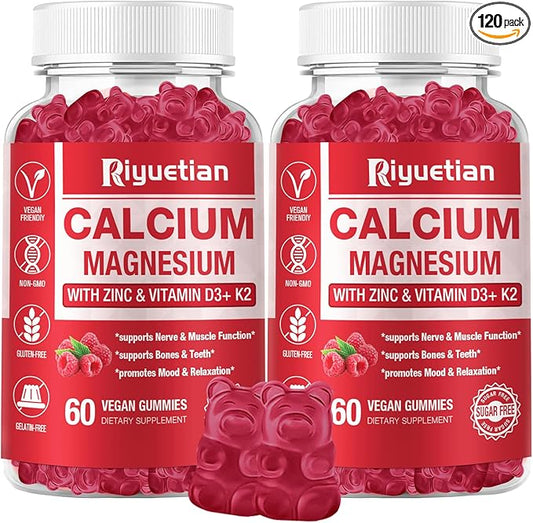 2 Pack Calcium Magnesium Zinc Gummies D3 Supplement, 120 Count