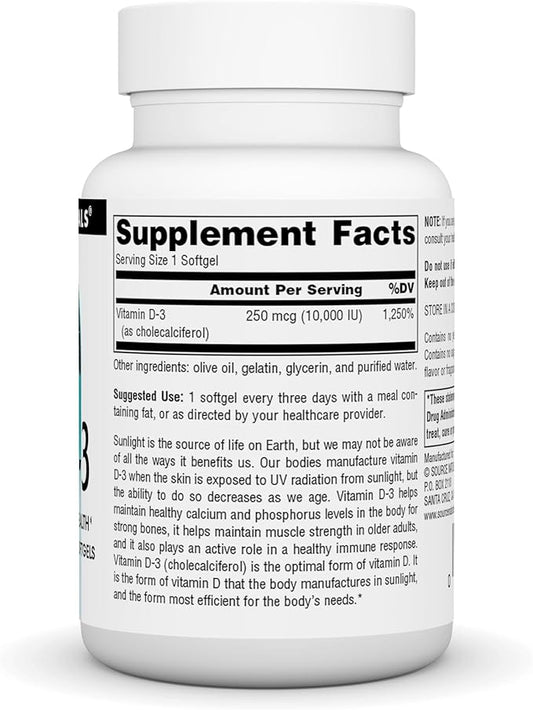 Source Naturals Vitamin D-3, Supports Bone & Immune Health*, 250 mcg (10,000 IU) - 240 Softgels