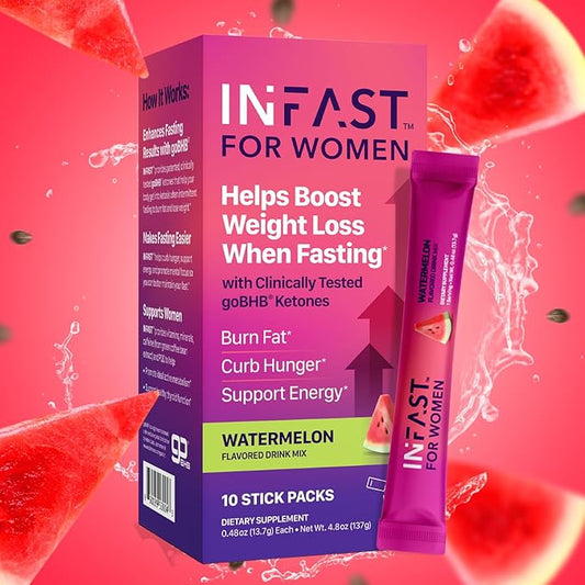 Intermittent Fasting Drink Mix for Women - BHB Exogenous Ketones Powder with Fasting Electrolytes & Green Coffee Bean Extract for Energy Focus and Hormonal Balance Support (Watermelon) - 10ct
