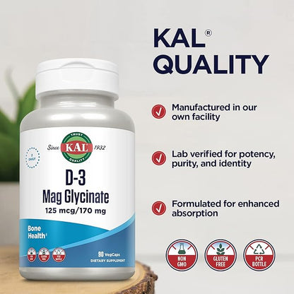 KAL Vitamin D3 & Magnesium Glycinate, 45 Servings, 90 VegCaps
