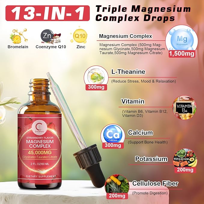 Triple Magnesium Complex Liquid Drops 1,500mg Magnesium B6 for 2 Fl