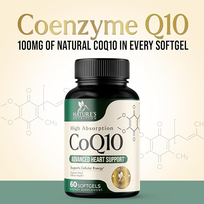 CoQ10 100mg Softgels Q10 Vitamins, Q10 Supplement 60 Softgels