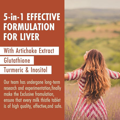 Nature's Key Milk Thistle 500mg Liver Supplement,30:1 Extra 80% Silymarin 5- in-1 in-1 Liver Turmeric-60 Tablets