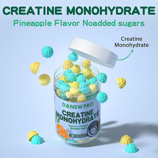Creatine Monohydrate Gummies 5000mg for Men & Women, Creatine Monohydrate for Muscle Strength, Muscle Builder, Energy Boost, Pre-Workout Supplement(120 Count)-Blueberry Pineapple Flavor.