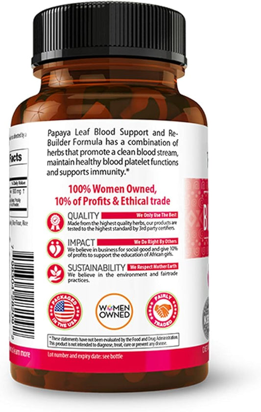 Papaya Leaf Blood Support Capsules 60/450mg Veggie (1 Bottle)
