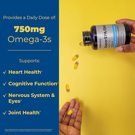 High-Potency, Super EPA/DHA Fish Oil 750mg Omega-3 Fatty