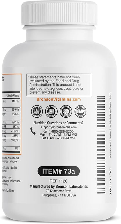Bronson Super B Vitamin B Complex B1, B2, B2, B3, B3, B6, B6, B9 B9 - B12) Contains 100 Tablets