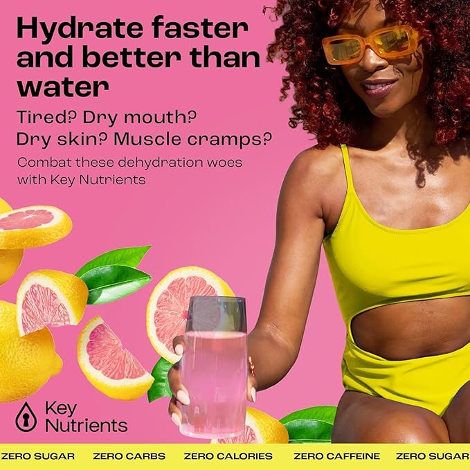 KEY NUTRIENTS Multivitamin Electrolytes Powder No Sugar - Fresh Pink Lemonade Electrolyte Powder - Endurance & Energy Supplement - Hydration Powder - No Calories - 90 Servings - Made in USA