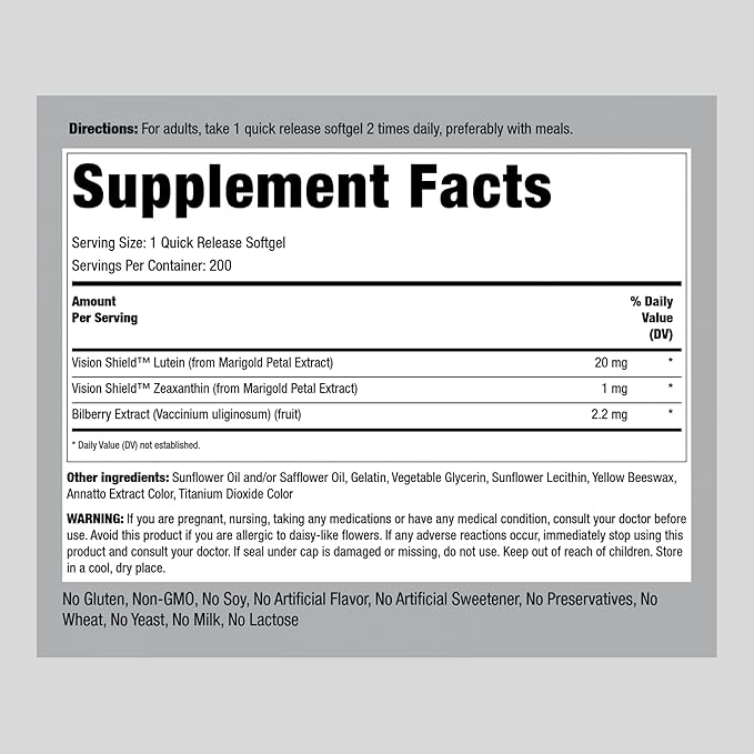 Piping Rock Lutein and Zeaxanthin Supplements 200 Softgels
