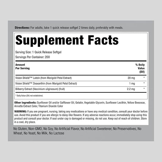 Piping Rock Lutein and Zeaxanthin Supplements 200 Softgels