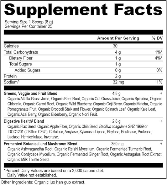 Super Greens Powder by Ancient Nutrition, Organic Superfood Powder with Probiotics Made with Spirulina, Chlorella, Matcha, and Digestive Enzymes, 25 Servings, 7.5oz