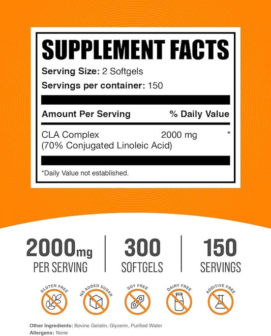 BulkSupplements.com Conjugated Linoleic Acid Softgels - CLA Supplements, CLA 2000mg, CLA Safflower Capsules, CLA Pills - 2 CLA Softgels per Serving, 150-Day Supply, 300 Softgels