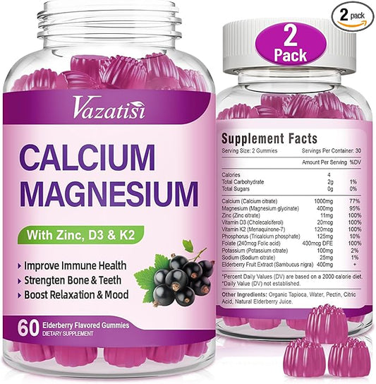 Calcium Magnesium Zinc Gummies with Vitamin D3 & K2, High 120 Gummies…