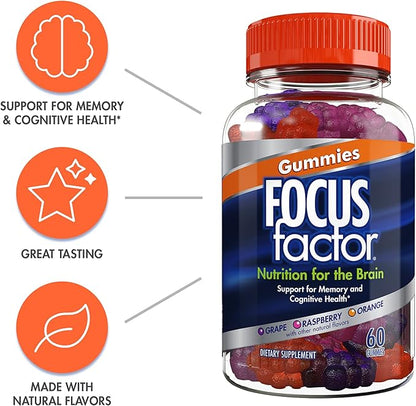 Focus Factor Nootropic Gummies 60 Count (3 Pack)