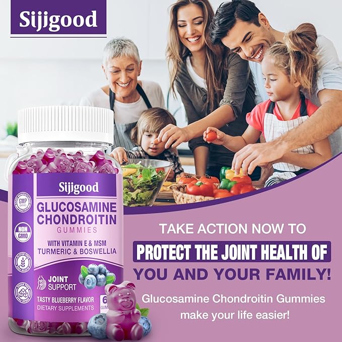 Glucosamine Chondroitin Gummies, Extra Strength Glucosamine 60 Blueberry