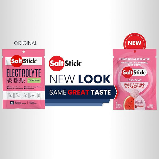 SaltStick Electrolyte FastChews Chewable Tablets | 120 Count - Watermelon | Salt Tablets for Runners, Sports Nutrition, Hydration Tablets, Electrolyte Chews | 12 Packets of 10 Tablets Each